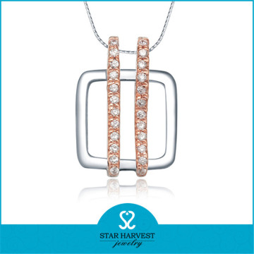 China Cheap Wholesale Mix Color Square Sterling Silver Fashion Necklace