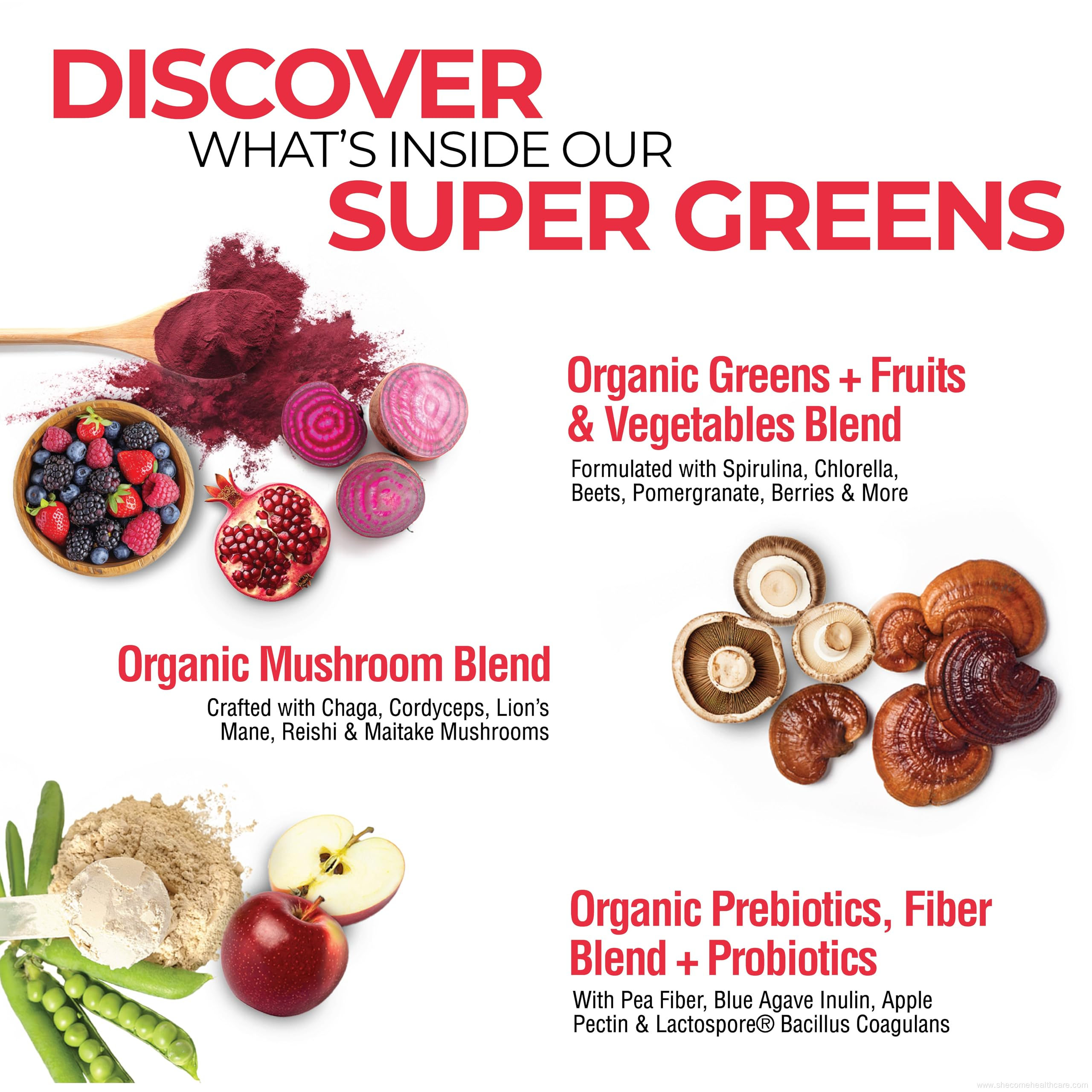 Organic Energy powder Mushrooms Super Greens Berry powder