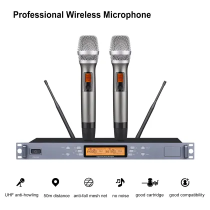 K-12 Professional Karaoke Microphone - Dual Channel Wireless Handheld Microphone for Singing and Stages