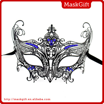 Unique Fashion Party Masks Style Halloween Black Metal Venetian Masks With Royal Blue Crystals Carnival Masks Design MD002-BLBK