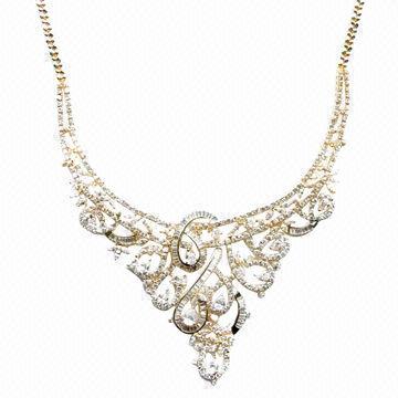 Choker, Made of Brass and Cubic Zirconia, OEM and Small Orders Welcome
