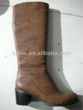 Ladies Women Middle Heel Flower Rose Pattern Brown Winter Boot