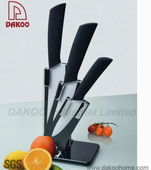 4 Pieces Color Handle Zirconia Chef/Paring Knife with Acrylic Stand
