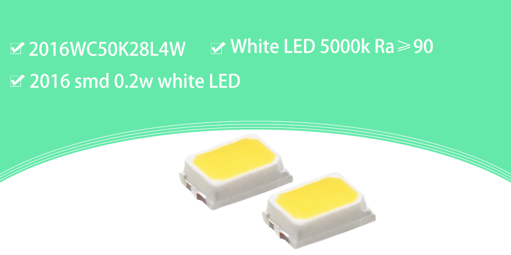 2016WC50K28L4W High-CRI LED 2016 SMD 5000-5500K Daylight Ra90 60mA