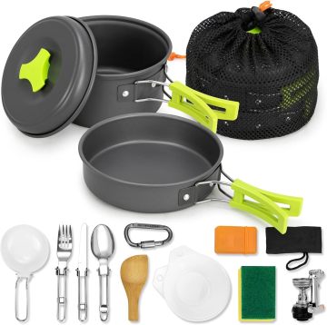 Kit di pentole a campeggio antiaderente portatile - Set di pasticci leggero da 15 pezzi per all'aperto