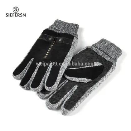 Leather ribbon rib cuff pig suede leather gloves men winter gloves, warm gloves , outdoor usage