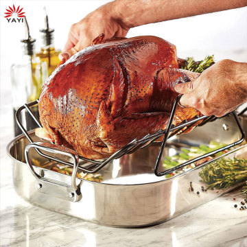16 Inch Stainless Steel Chef's Classic Rectangular Chicken Roaster Pan With Rack