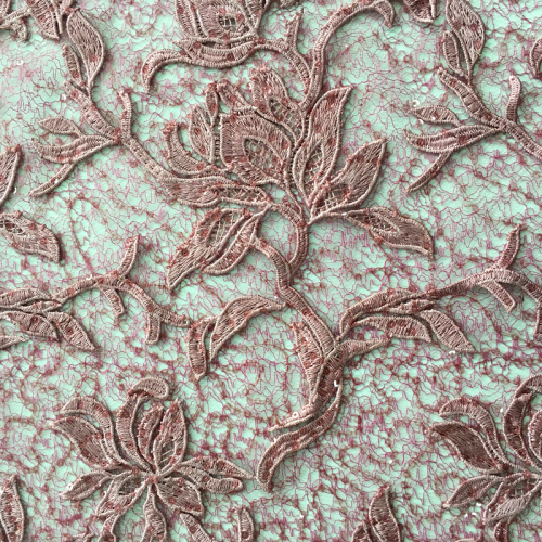 3D Flower Sequin Embroidery On Lace Mesh Fabric