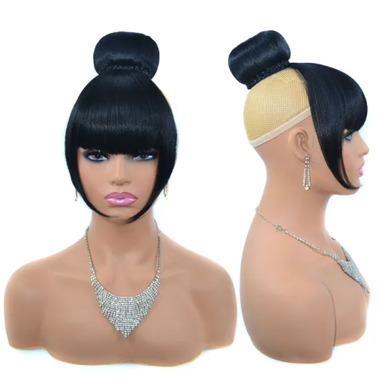 Synthetic Hair Bun With Bangs Set Heat Resistant Fiber Chignons HairPiece Ponytail Wig For Women Clip in Hair Extension