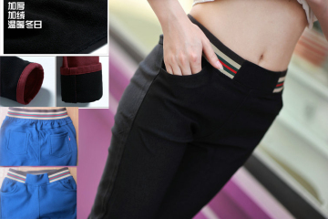 Korean Version Winter Models Plus Thick Velvet Fleece Pocket Warm Pants 9021
