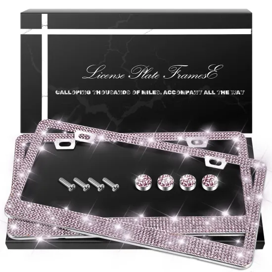 Bling Crystal License Plate Frame for Women - Handcrafted Stainless Steel