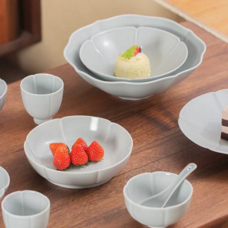 Sophisticated Asian-Inspired Tableware Set with Gray Bowls and Plates