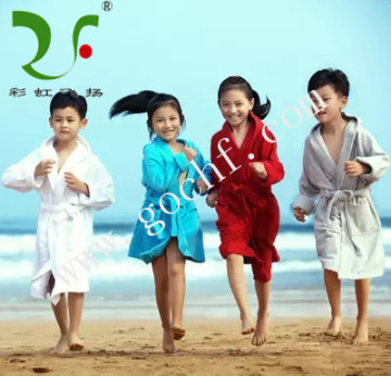 soft 100% cotton pure color hooded bathrobe for kids