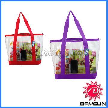Safety Clear zipper pvc tote bag with color trim
