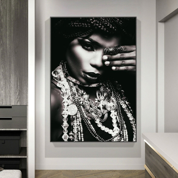 Portrait of African With Jewellery Wall Art Posters And Prints Black Woman Art Canvas Paintings Silver Body Art Pictures Cuadros