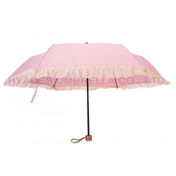 Heat Cut Cute Ruffle Lace 3 Folding Umbrella
