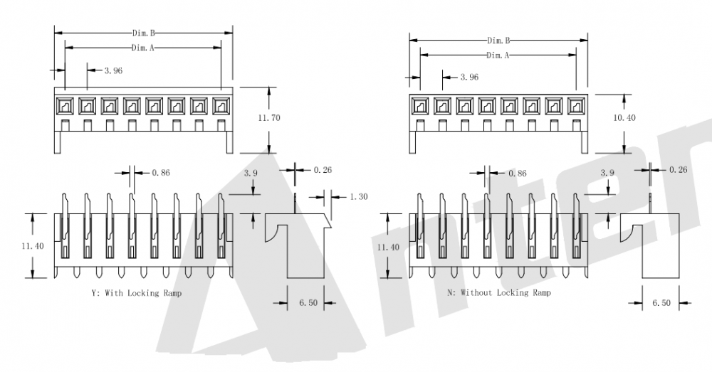 AW3964S-xP-X-N 3.96mm 180°Negative Wafer Connector Series