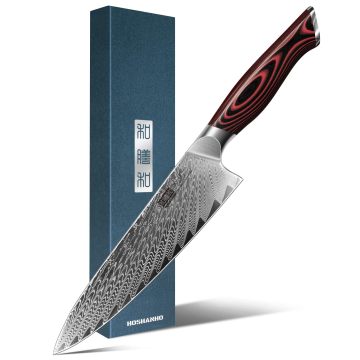 Coltello da cucina Damasco da 8 pollici di Hoshanho da 8 pollici: acciaio VG-10 ultra affilato con manico G10 ergonomico per la cottura