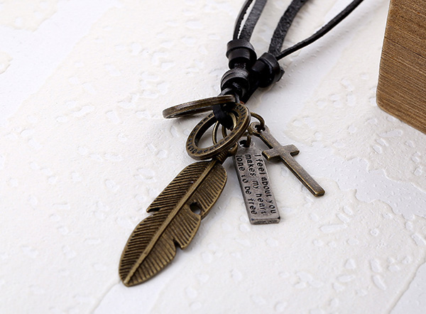  Angel Feather Pendant Men Leather Necklace