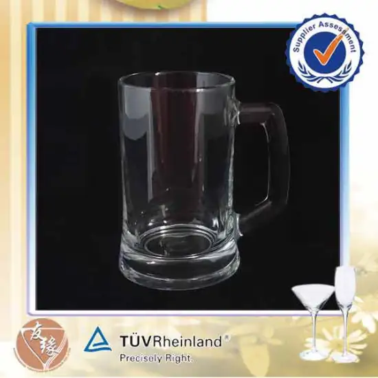 Superior quallity glass 380ml cheap beer steins with handle