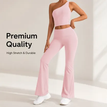 Women One Shoulder Crop Top Yoga Pants