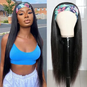 Glueless Human Hair Headband Wig Straight Human Hair Wigs for Black Women Brazilian Virgin Hair Glueless None Lace Frontal Wigs
