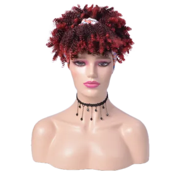 Free Sample Wholesale Bug Natural Heat Resistant Kinky Curly Afro Short Wig Synthetic Hair Headband Wigs For Black Women