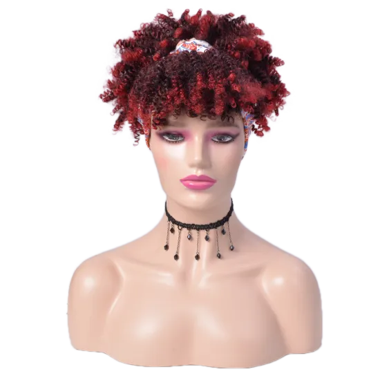 Free Sample Wholesale Bug Natural Heat Resistant Kinky Curly Afro Short Wig Synthetic Hair Headband Wigs For Black Women