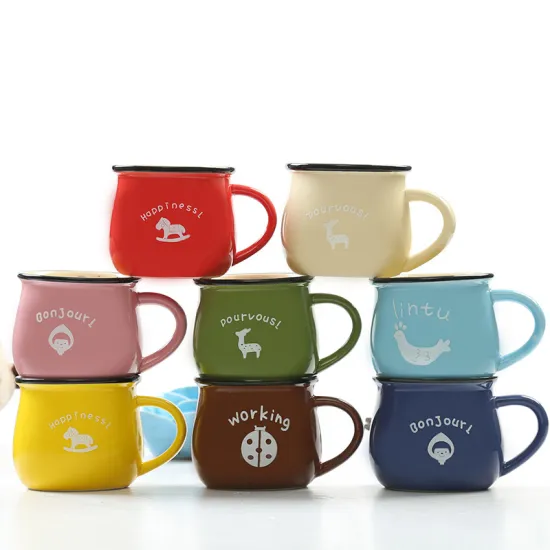 Custom Factory Hot Color Glazed Logo Big Belly Cups for Breakfast, Milk, and Coffee