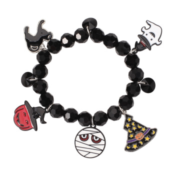 Hiasan Halloween Gelang Manik Stretchy Dengan Labu, Tengkorak, Topi Penyihir, Kelawar, dan Hantu