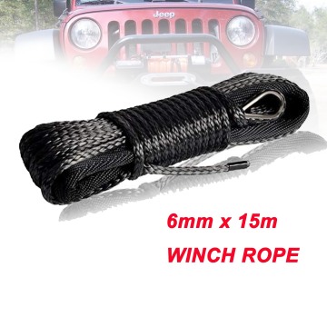 High quality 6mm x 15m plasma cable synthetic winch line uhmwpe rope with sheath car accessories