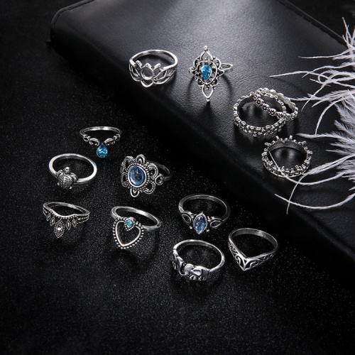 7 sets Vintage Silver Knuckle Rings Set Stackable Joint Finger Ring for Women Bohemian Midi Boho Crystal Stacking Pack