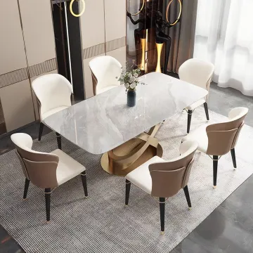 Luxury Modern Villa Dining Table Set: Sintered Stone Marble Top Rectangular Dining Table for 6 Seater in the Dining Room