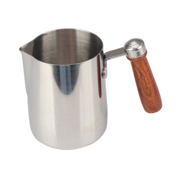 Stainless Steel Milk Frothing Pitcher With Wooden Handle