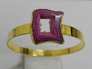 925 Sterling Silver Pink Window Druzy Bangle