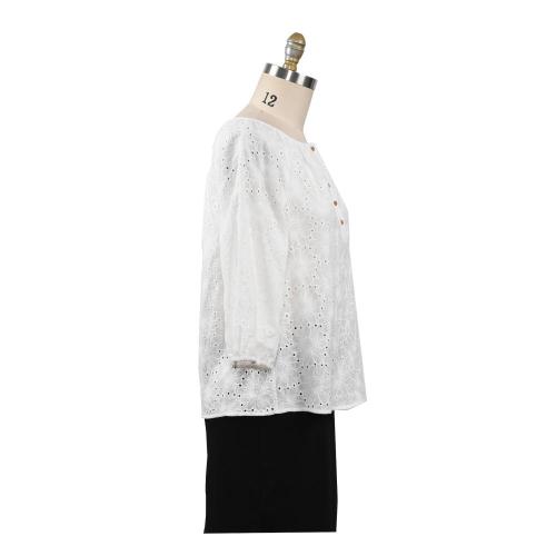 Chemises de broderie en coton à manches 3/4 Blosue pour femmes