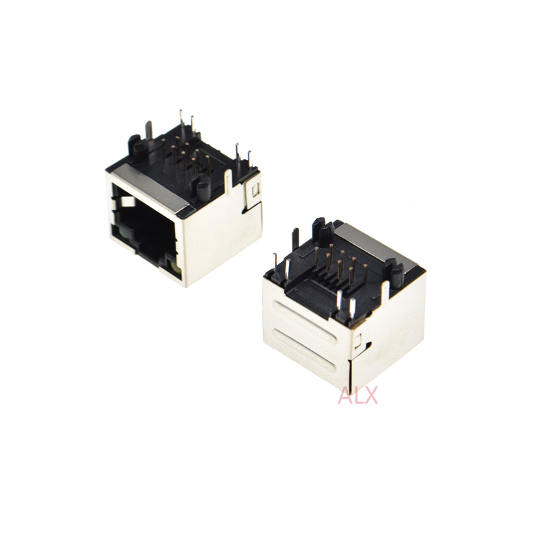 10PCS RJ45 Network Ethernet FEMALE SOCKET with light RIGHT ANGLE 56 8P8C female jack connector
