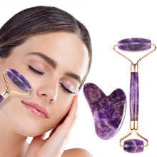 Natural Amethyst Face Roller Scrapin Tool Set Face Neck Massage Stone Jade Roller Slimming Fight Wrinkles Cellulite Beauty Tools