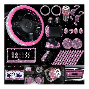Shimmering Car Accessories Package: Universal Stainless Steel License Plate Frame and Luxurious Bling Bling Steering Wheel Covers