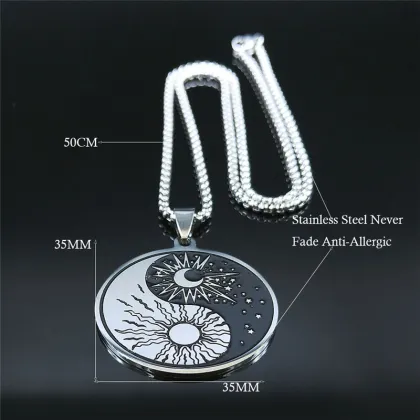 Stainless Steel Yin Yang Tai Chi Necklace - Silver Fashion Jewelry for Men and Women