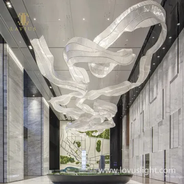 White ribbon creative shape lobby chandelier Customized lobby chandelier simple chandelier