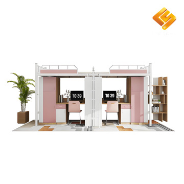 Bunk bed and desk set dormitory