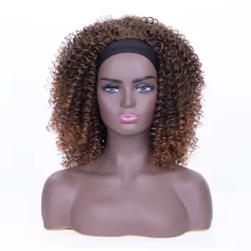 wholesale black headband wig light brown kinky curly wigs synthetic fiber for black women