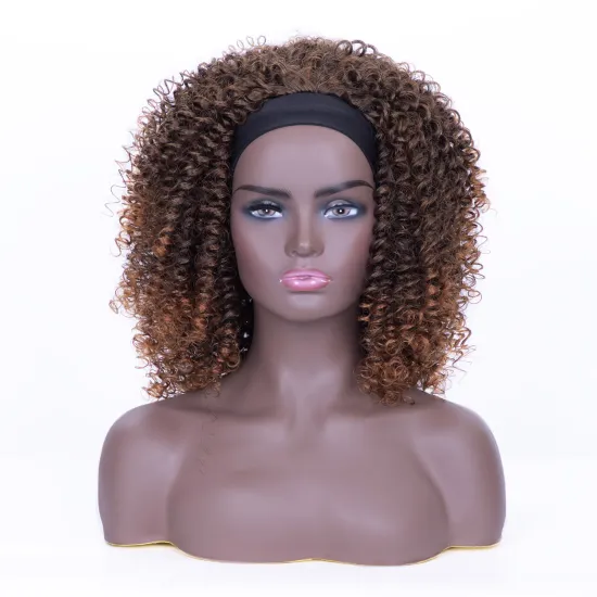 wholesale black headband wig light brown kinky curly wigs synthetic fiber for black women