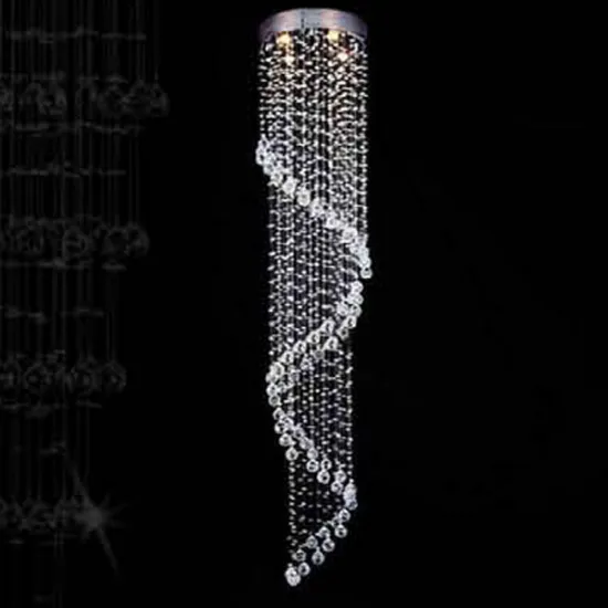 Modern hanging chain spiral crystal pendulum light