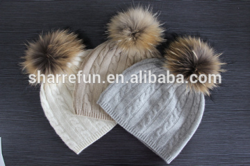 Sharrefun Wholesale 91 colors cable knit raccoon pompom women cashmere hats
