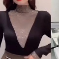 Sexy hollow high neck bottoming shirt