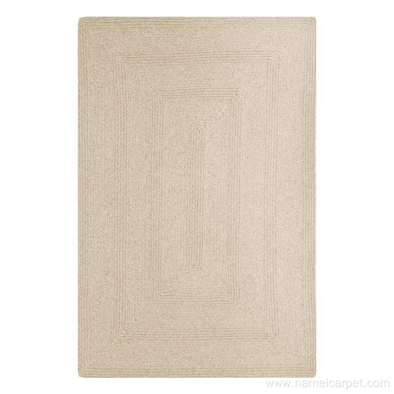 Beige colour natural wool braided carpet rug