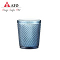 ATO Machine Embossed Glass Tumbler Blue Drinking Glass