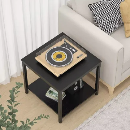 Custom Wooden Minimalist Black Bedside Table with Metal Frame